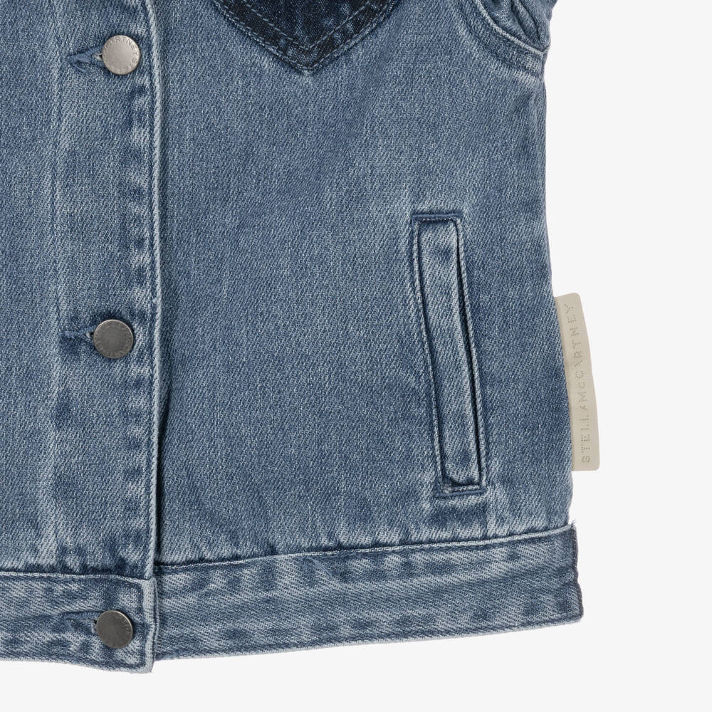 Stella McCartney Kids-Girls Blue Denim Jacket with Heart Motifs | Childrensalon