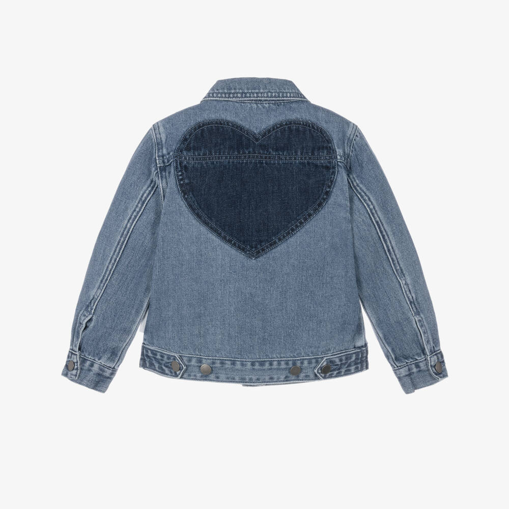 Stella McCartney Kids-Girls Blue Denim Jacket with Heart Motifs | Childrensalon