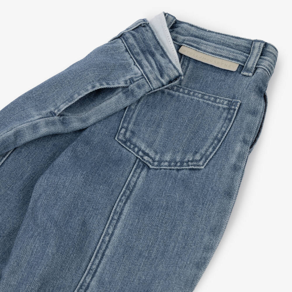 Stella McCartney Kids-Girls Blue Denim Jeans with Heart Motifs | Childrensalon