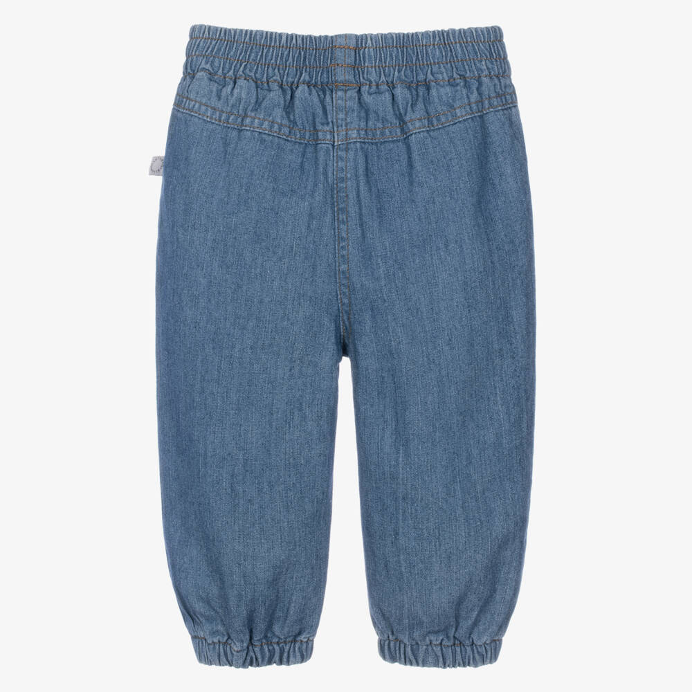 Stella McCartney Kids-Girls Blue Denim Joggers with Heart Motifs | Childrensalon