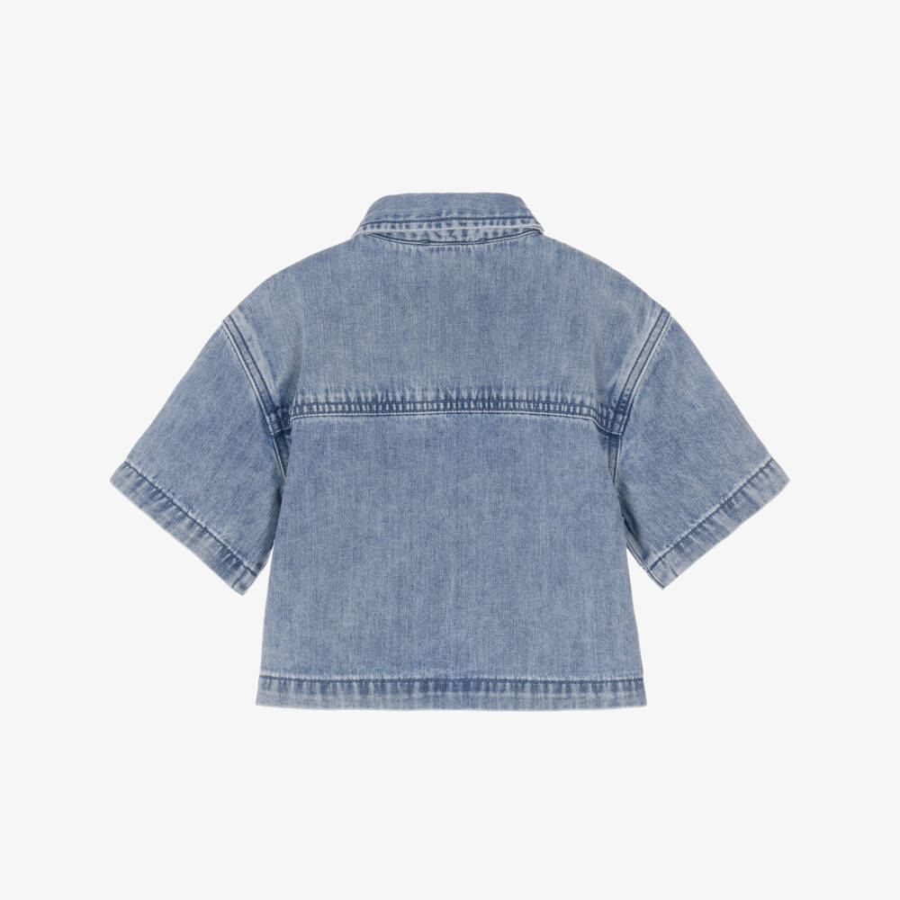 Stella McCartney Kids-Girls Blue Denim Shirt with Dove Appliqués | Childrensalon