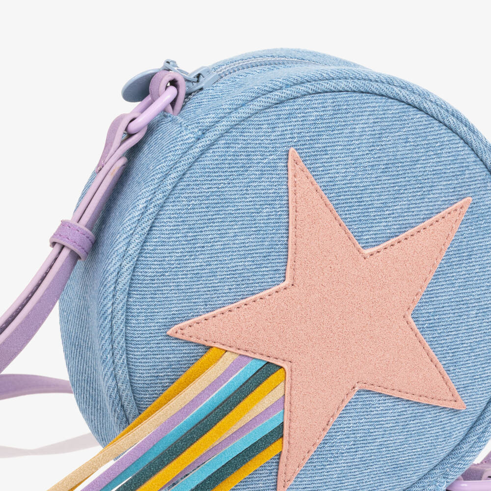 Stella McCartney Kids-Girls Blue Denim Shoulder Bag with Shooting Star (17cm) | Childrensalon