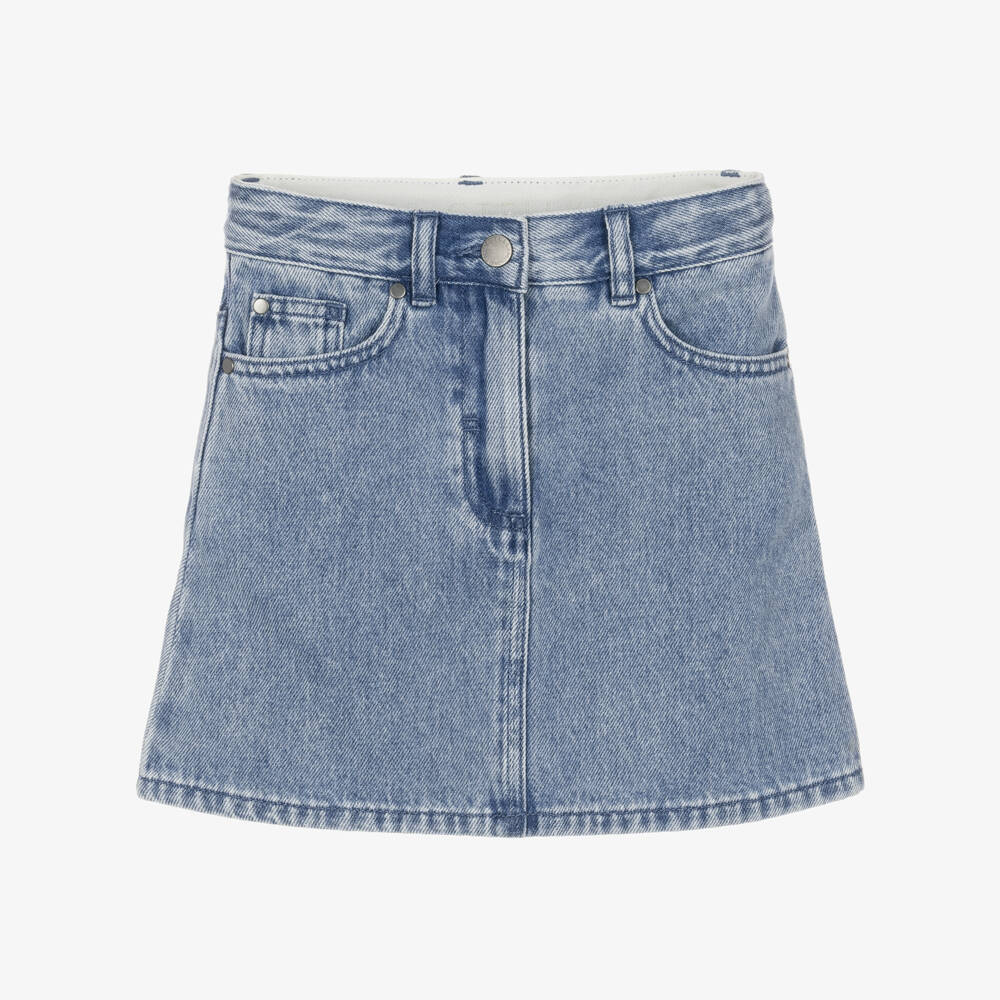 Stella McCartney Kids-Girls Blue Denim Skirt with Dove Appliqué | Childrensalon