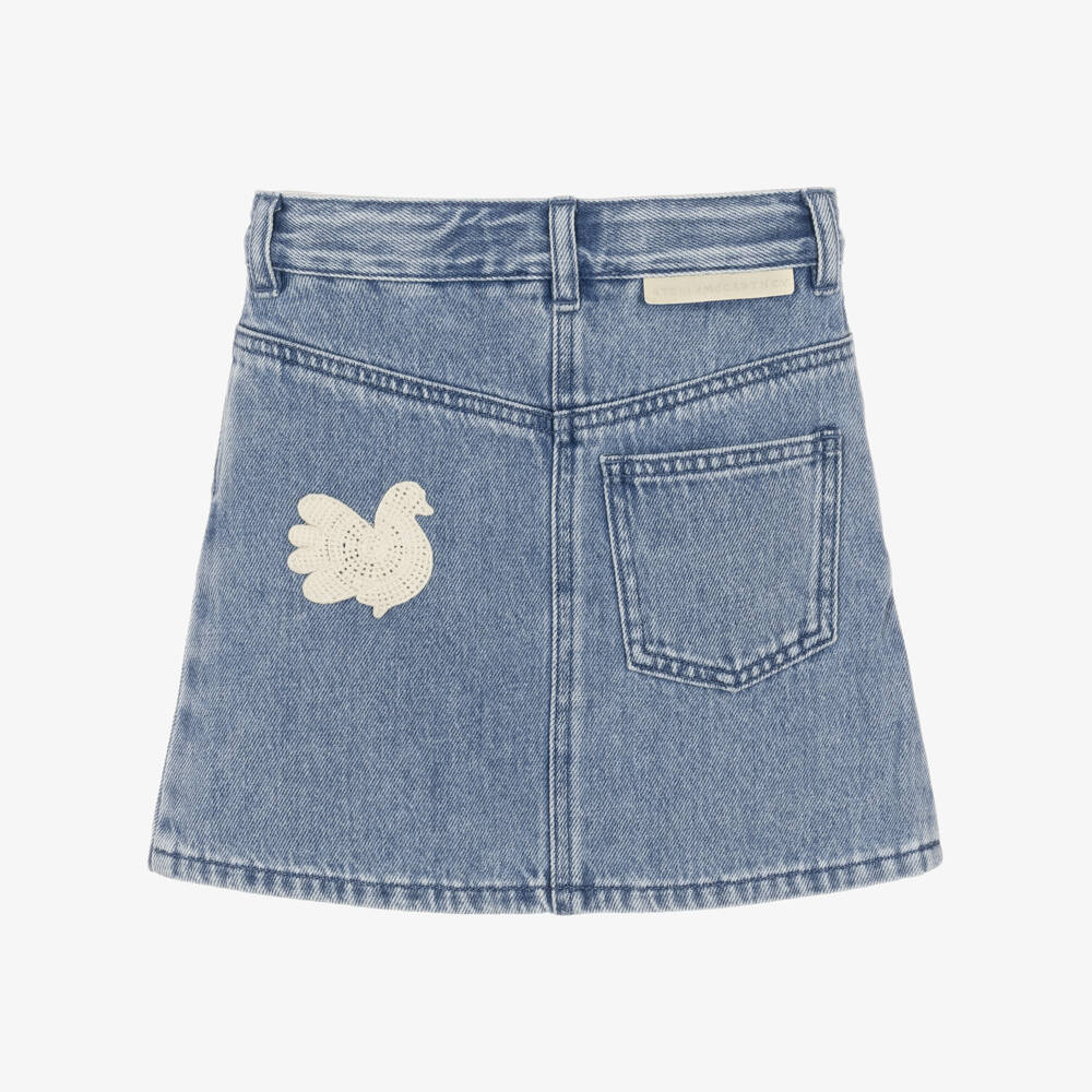 Stella McCartney Kids-Girls Blue Denim Skirt with Dove Appliqué | Childrensalon