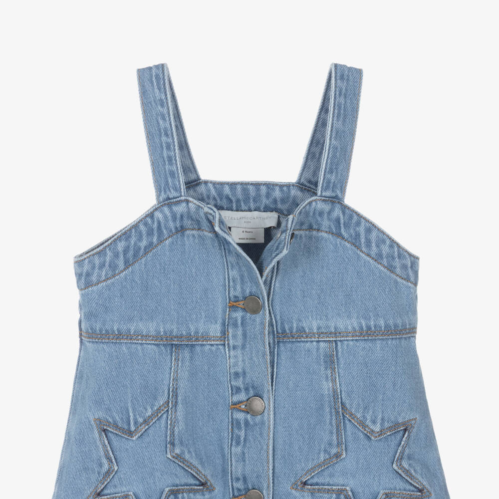 Stella McCartney Kids-Girls Blue Denim Sleeveless Star Dress | Childrensalon
