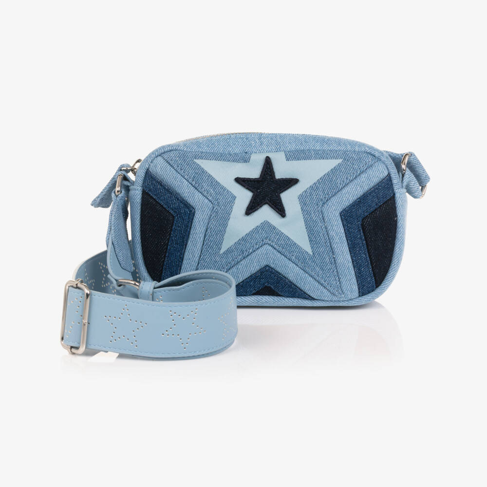 Stella McCartney Kids-Girls Blue Denim Star Shoulder Bag (19cm) | Childrensalon