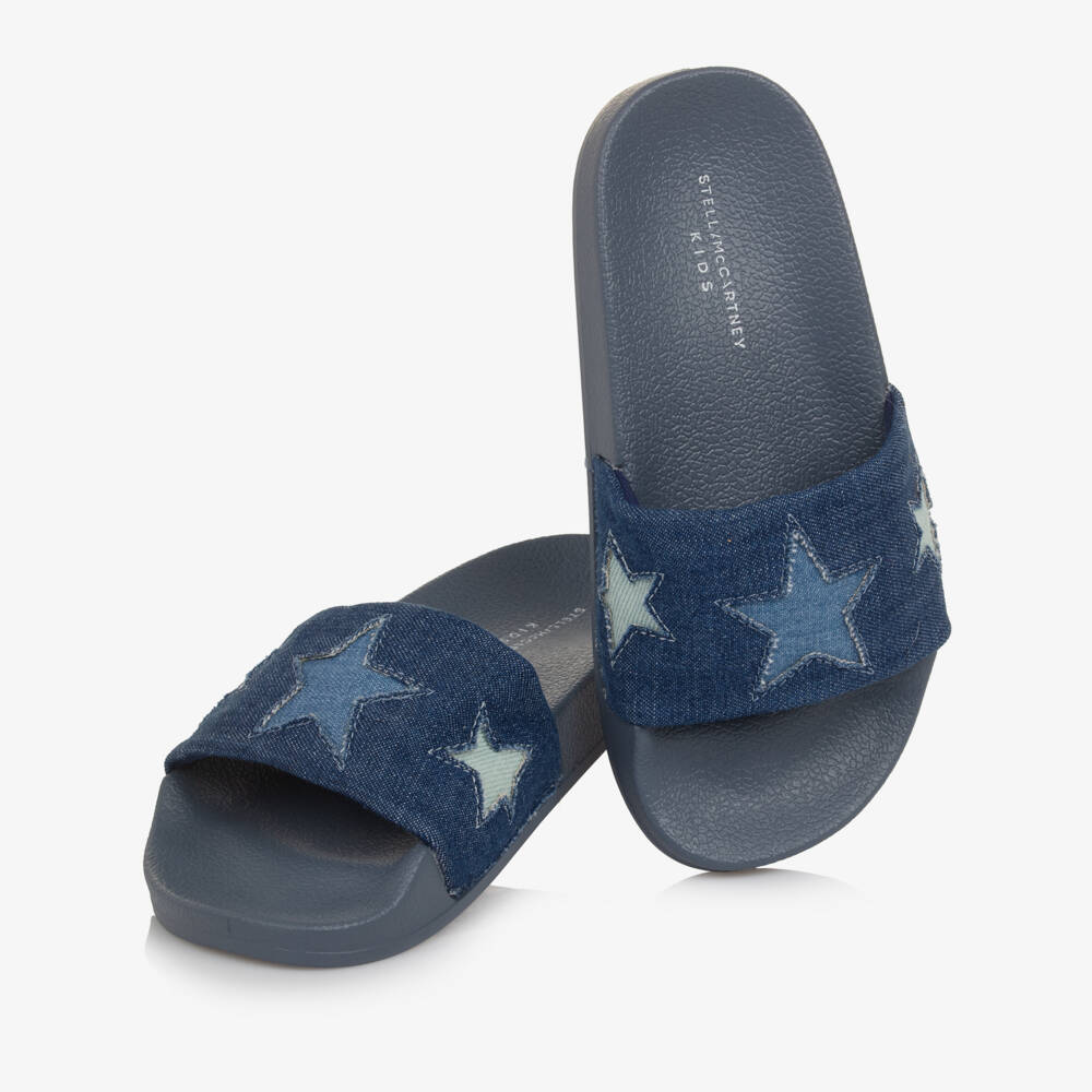 Stella McCartney Kids-Girls Blue Denim Star Sliders | Childrensalon