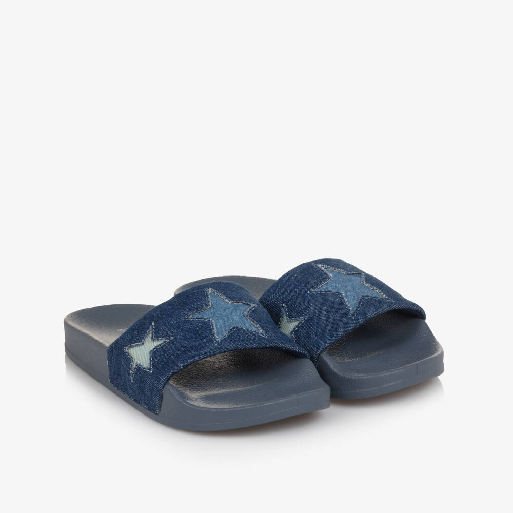 Stella McCartney Kids-Girls Blue Denim Star Sliders | Childrensalon