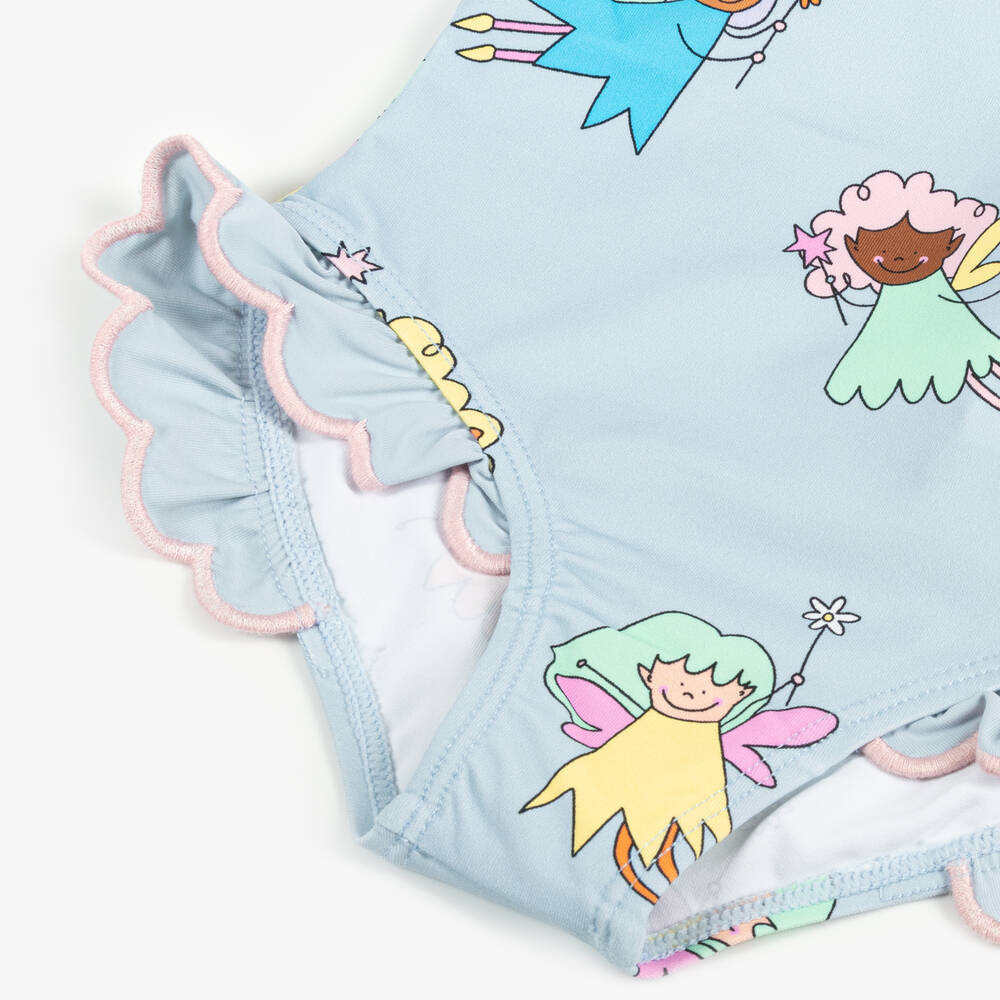 Stella McCartney Kids-Girls Blue Fairies Swimsuit (UPF50+) | Childrensalon