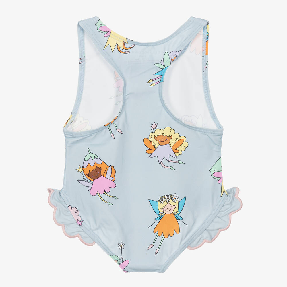 Stella McCartney Kids-Girls Blue Fairies Swimsuit (UPF50+) | Childrensalon