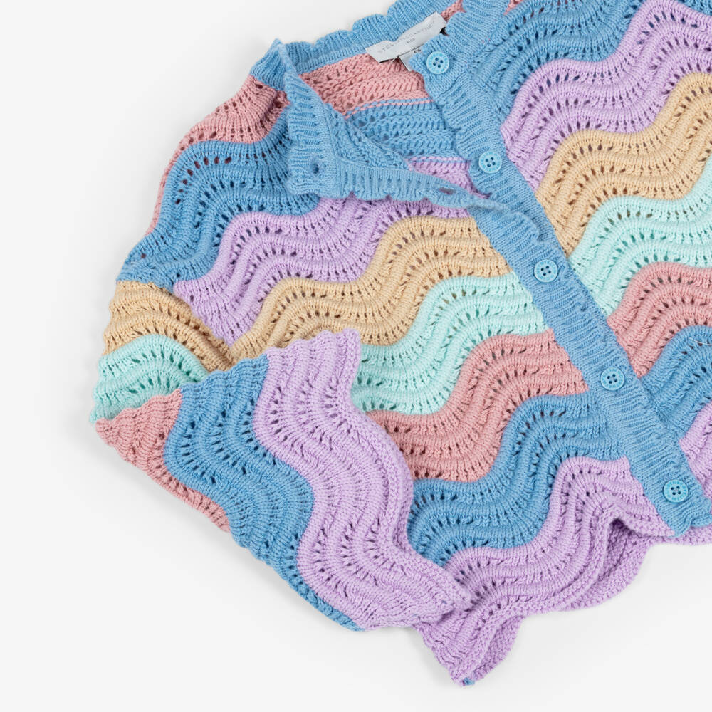 Stella McCartney Kids-Girls Blue Pastel Multi-Stripe Knitted Cardigan | Childrensalon