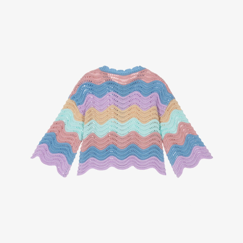 Stella McCartney Kids-Girls Blue Pastel Multi-Stripe Knitted Cardigan | Childrensalon