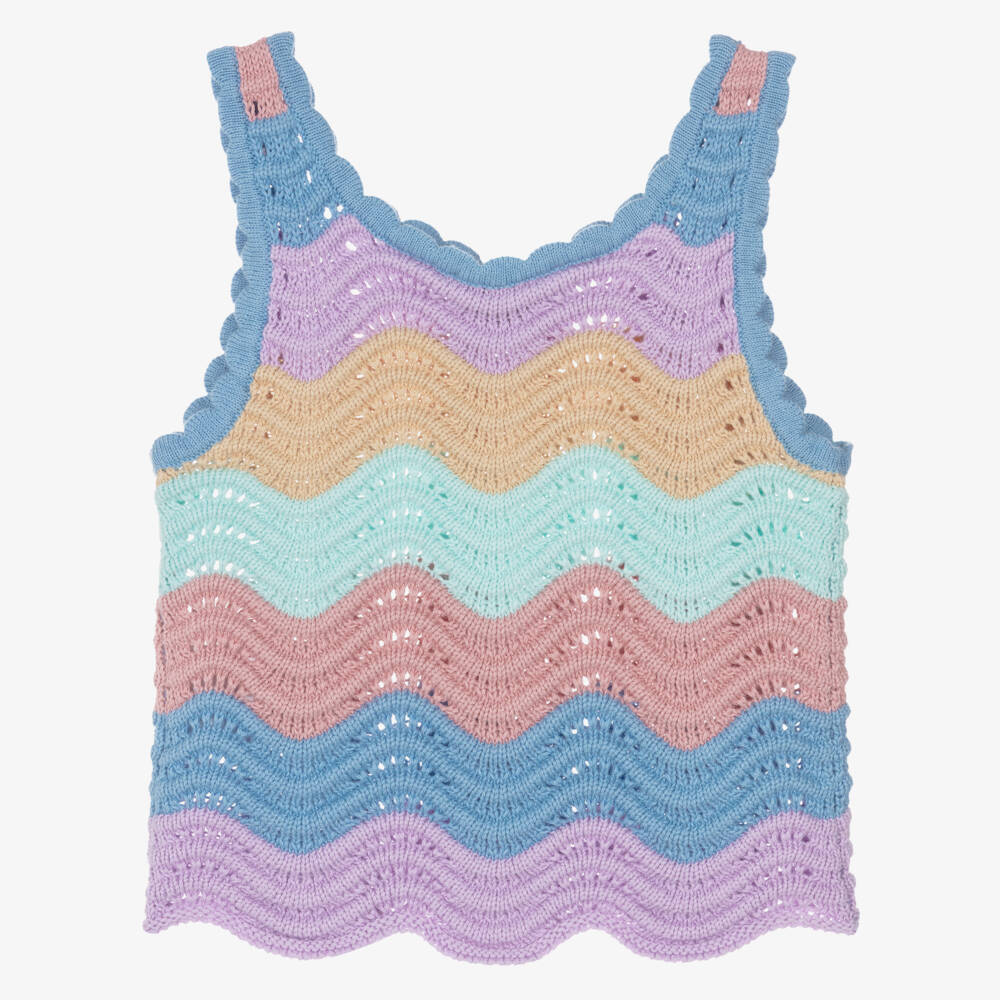 Stella McCartney Kids-Girls Blue Pastel Multi-Stripe Knitted Vest Top | Childrensalon