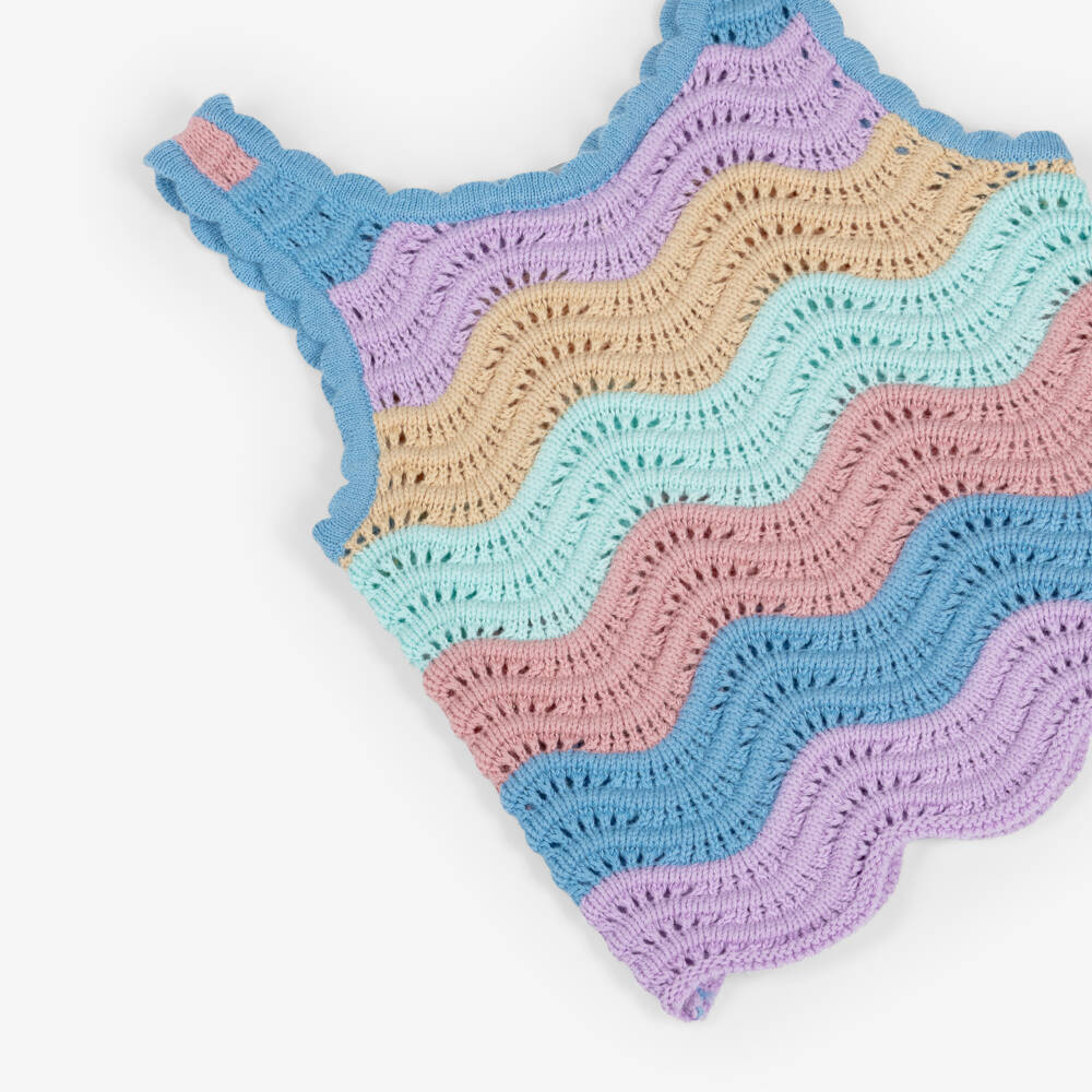 Stella McCartney Kids-Girls Blue Pastel Multi-Stripe Knitted Vest Top | Childrensalon