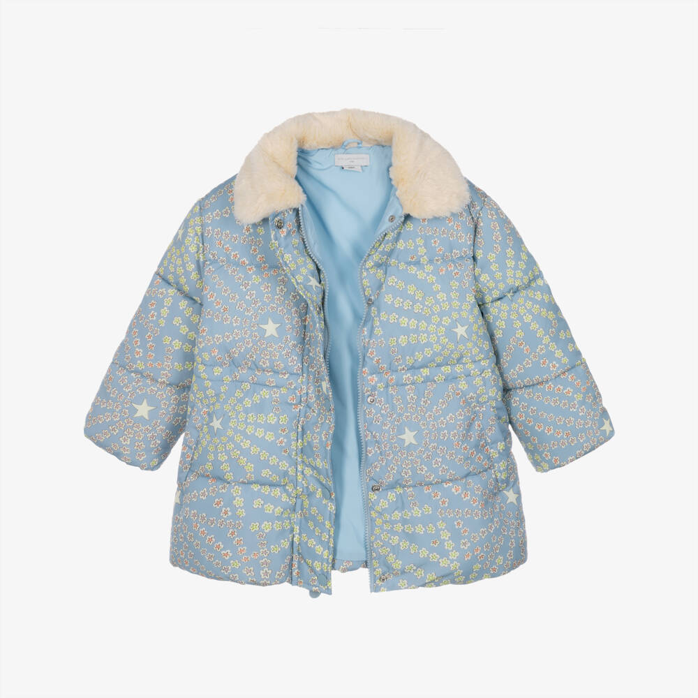 Stella McCartney Kids-Girls Blue Star Print Puffer Coat | Childrensalon