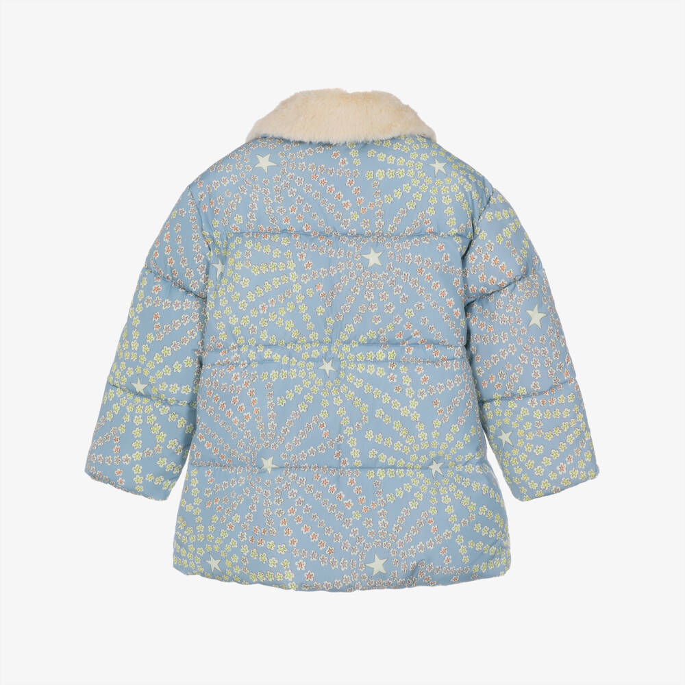 Stella McCartney Kids-Girls Blue Star Print Puffer Coat | Childrensalon