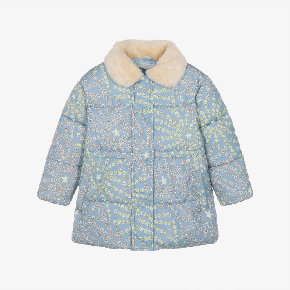 Stella McCartney Kids-Girls Blue Star Print Puffer Coat | Childrensalon