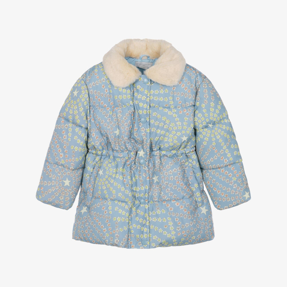 Stella McCartney Kids-Girls Blue Star Print Puffer Coat | Childrensalon