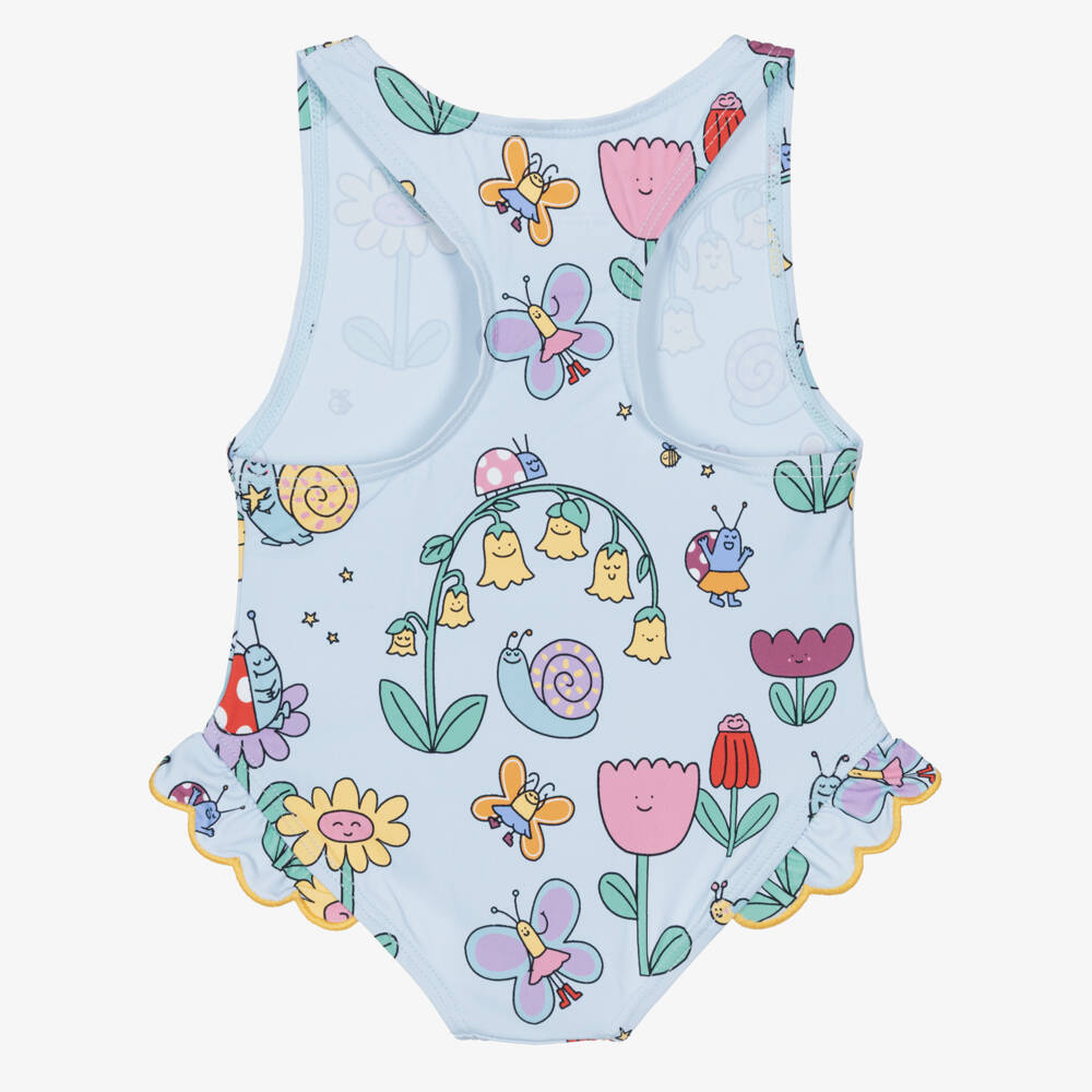 Stella McCartney Kids-Girls Blue Swimsuit with Colourful Floral Print (UPF50+) | Childrensalon
