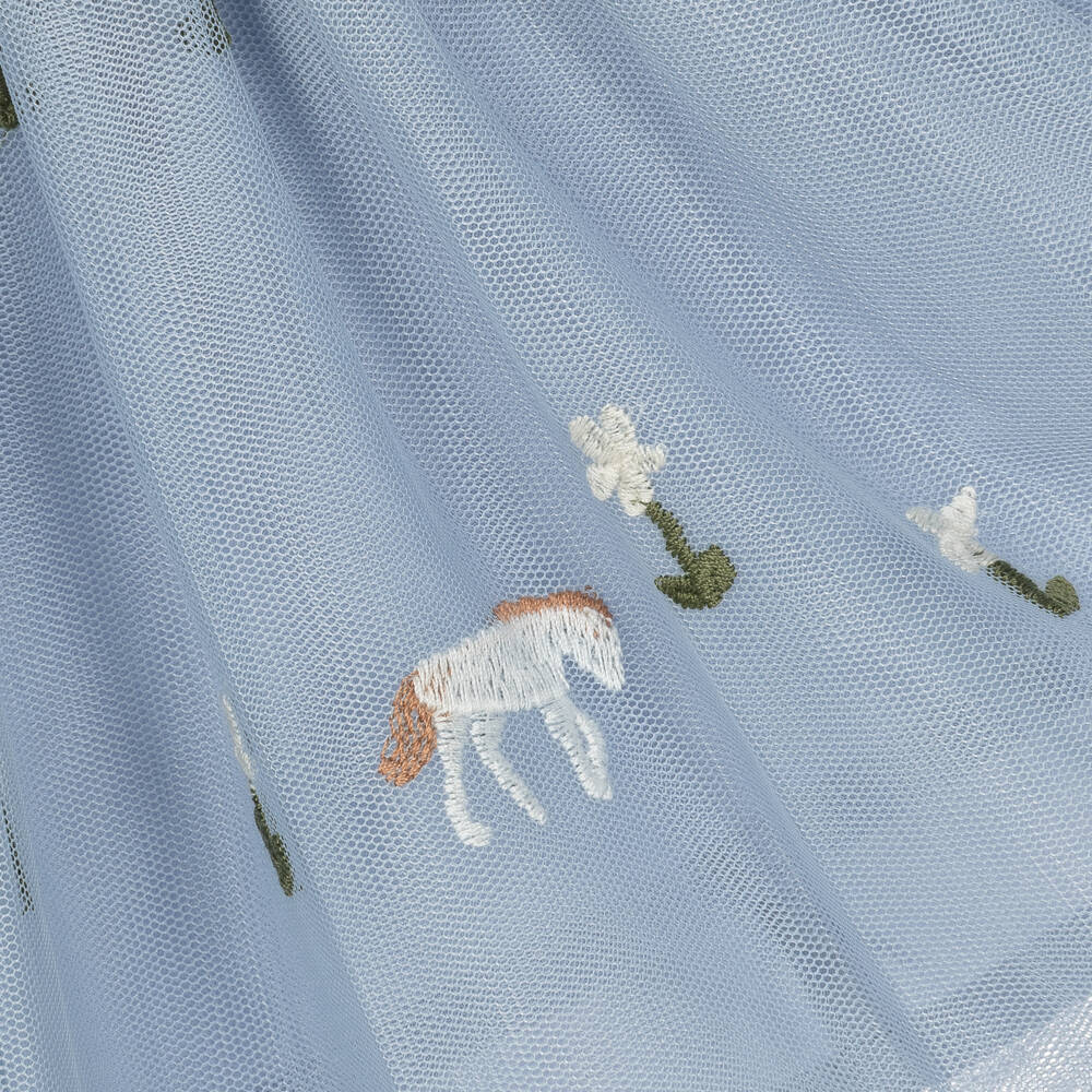 Stella McCartney Kids-Girls Blue Tulle Dress with Horse & Flower Embroidery | Childrensalon