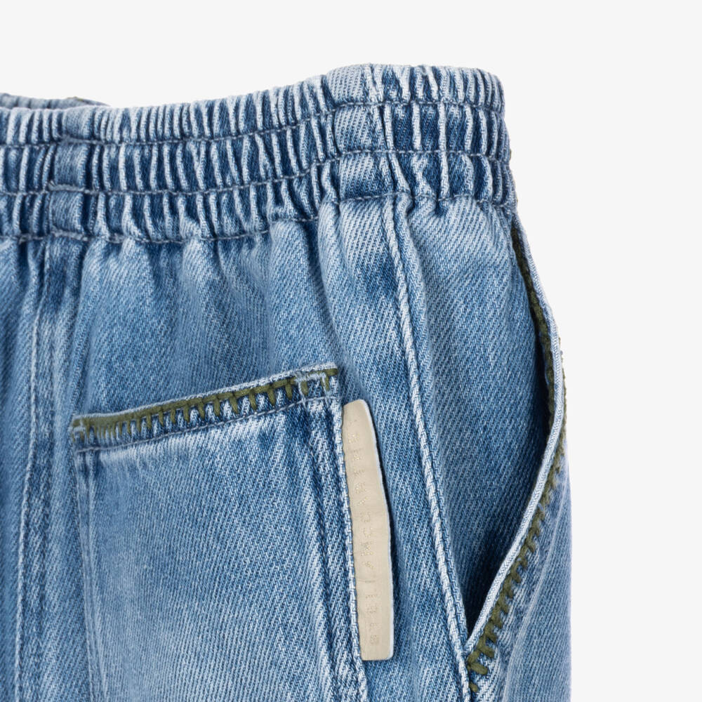 Stella McCartney Kids-Girls Blue Wide-Leg Jeans with Embroidered Flowers | Childrensalon
