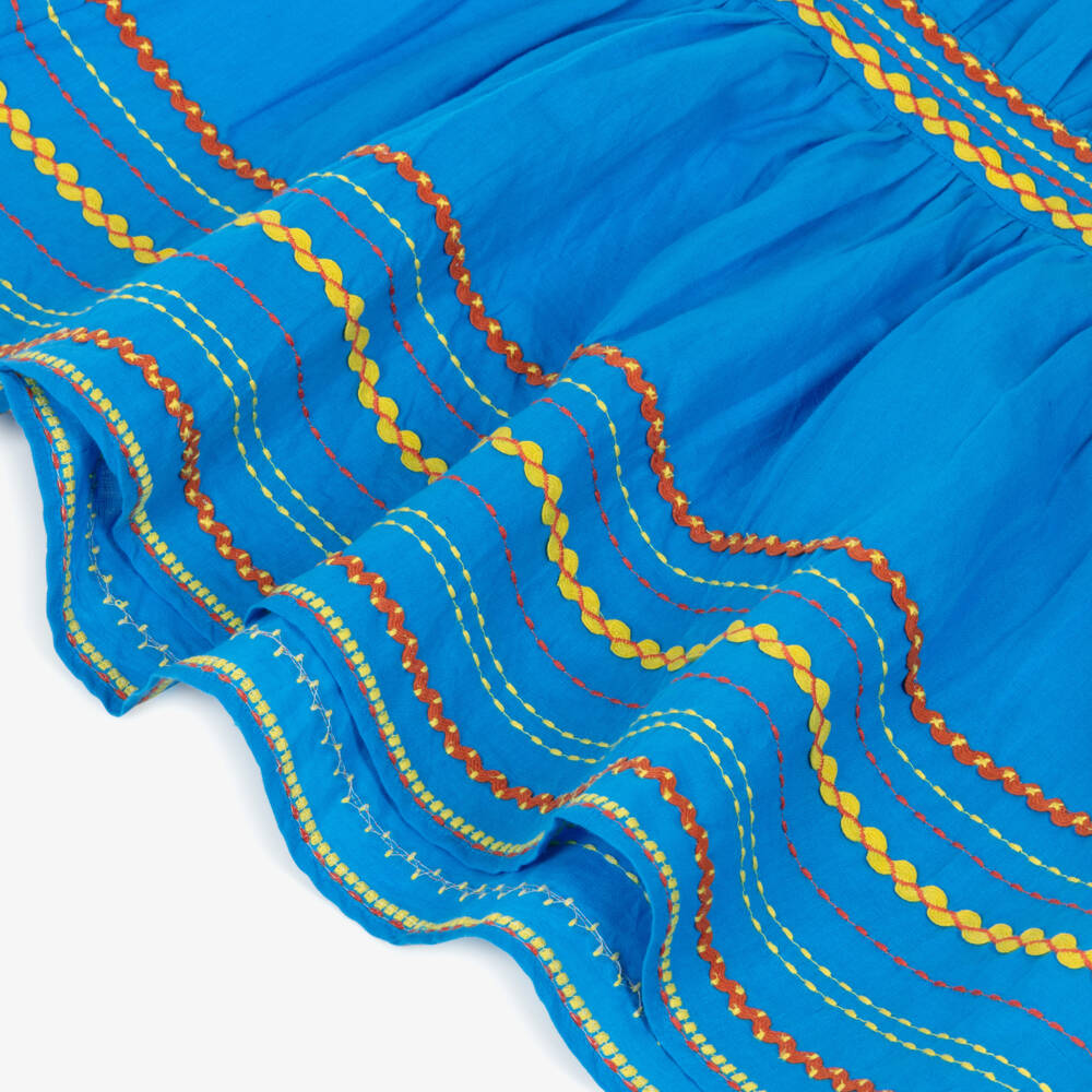 Stella McCartney Kids-Girls Bright Blue Embroidered Ric Rac Dress | Childrensalon