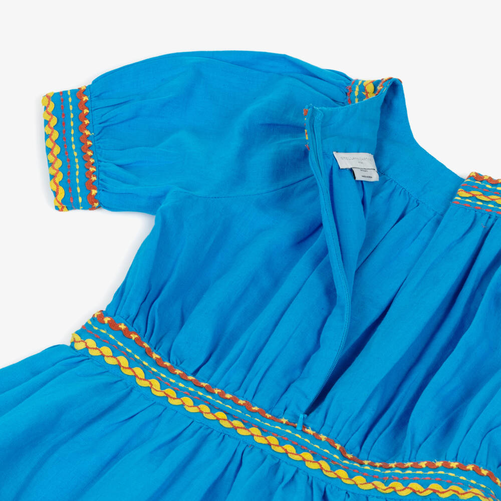 Stella McCartney Kids-Girls Bright Blue Embroidered Ric Rac Dress | Childrensalon