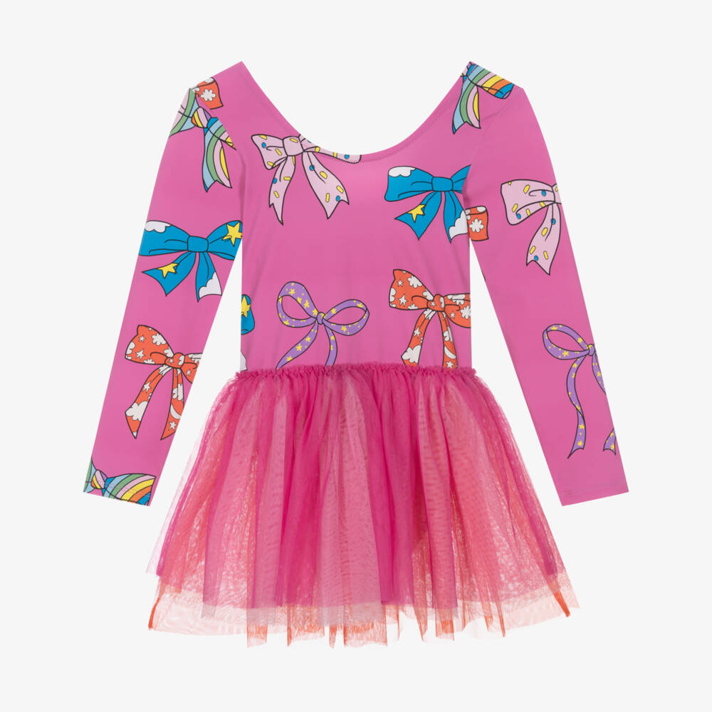 Stella McCartney Kids-Girls Bright Pink Jersey Dress with Bows | Childrensalon