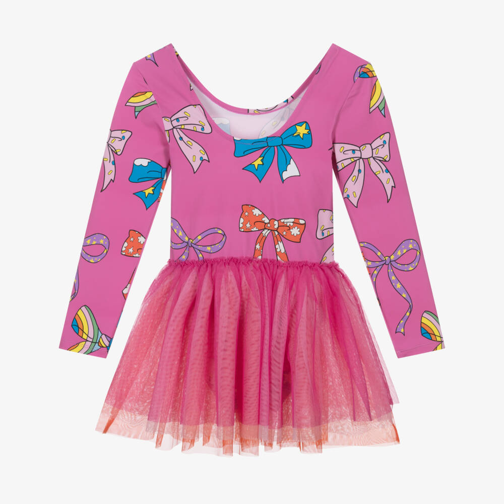 Stella McCartney Kids-Girls Bright Pink Jersey Dress with Bows | Childrensalon
