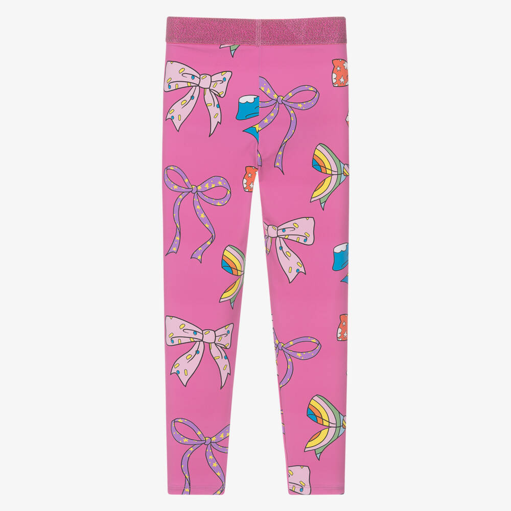 Stella McCartney Kids-Girls Bright Pink Leggings With Playful Bows Print | Childrensalon