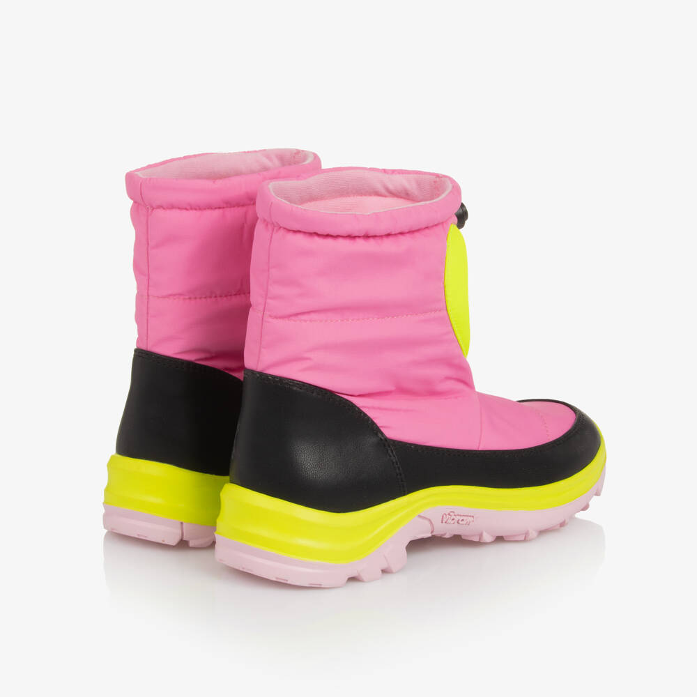 Stella McCartney Kids-Girls Bright Pink Vibram Snow Boots with Neon Hearts | Childrensalon