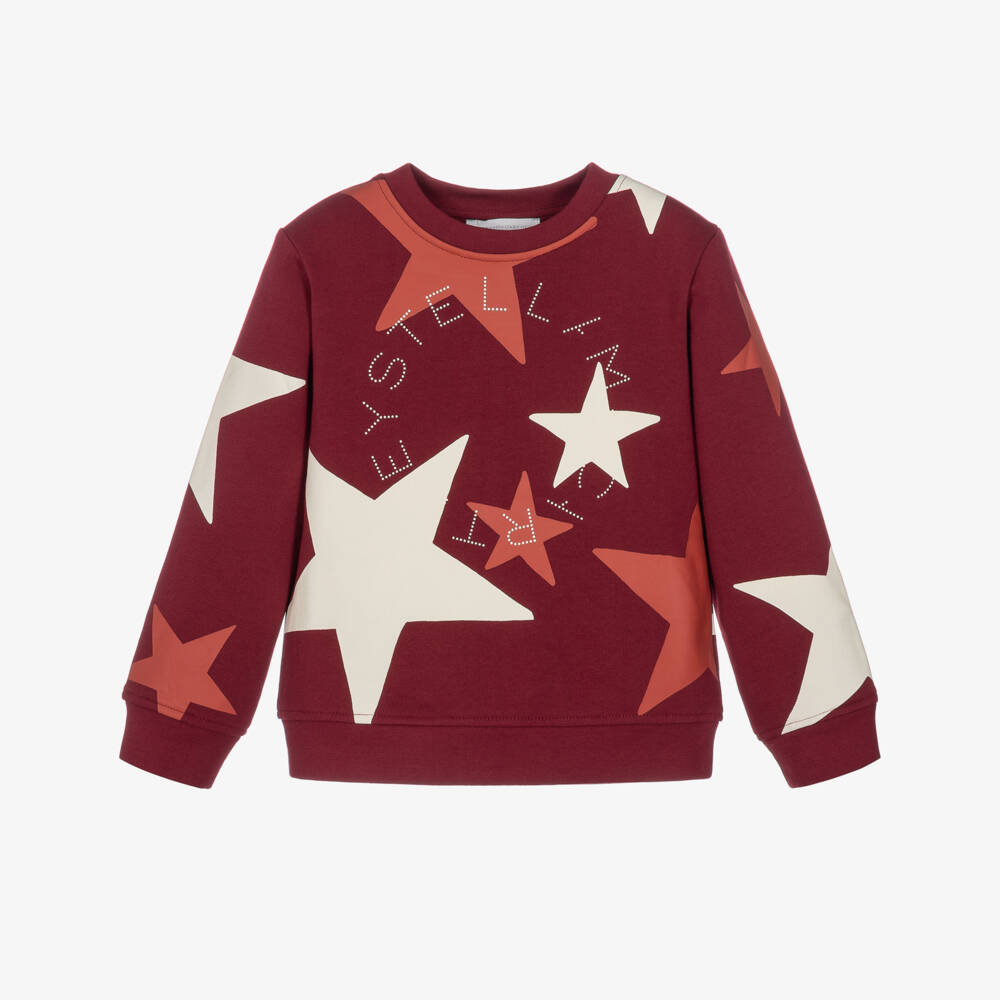 Stella McCartney Kids-Girls Burgundy Cotton Star Print Sweatshirt | Childrensalon