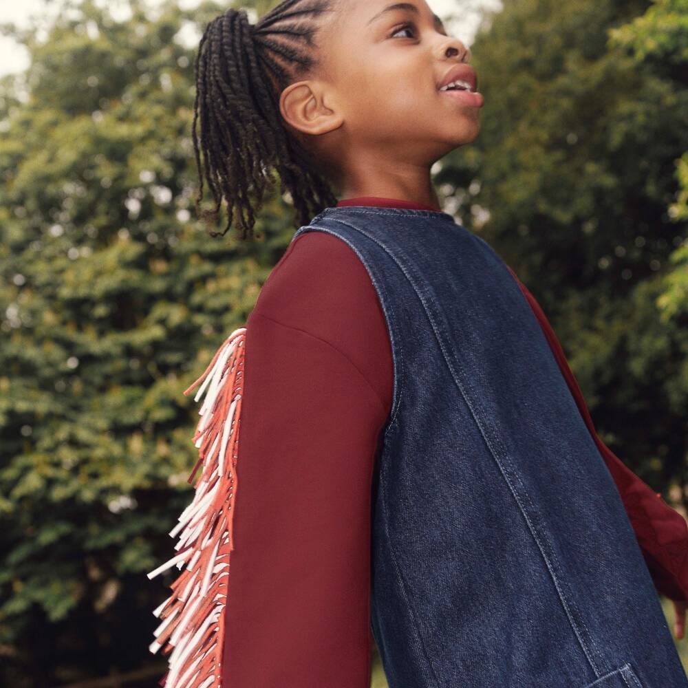 Stella McCartney Kids-Girls Burgundy Cotton Sweatshirt with Fringing | Childrensalon