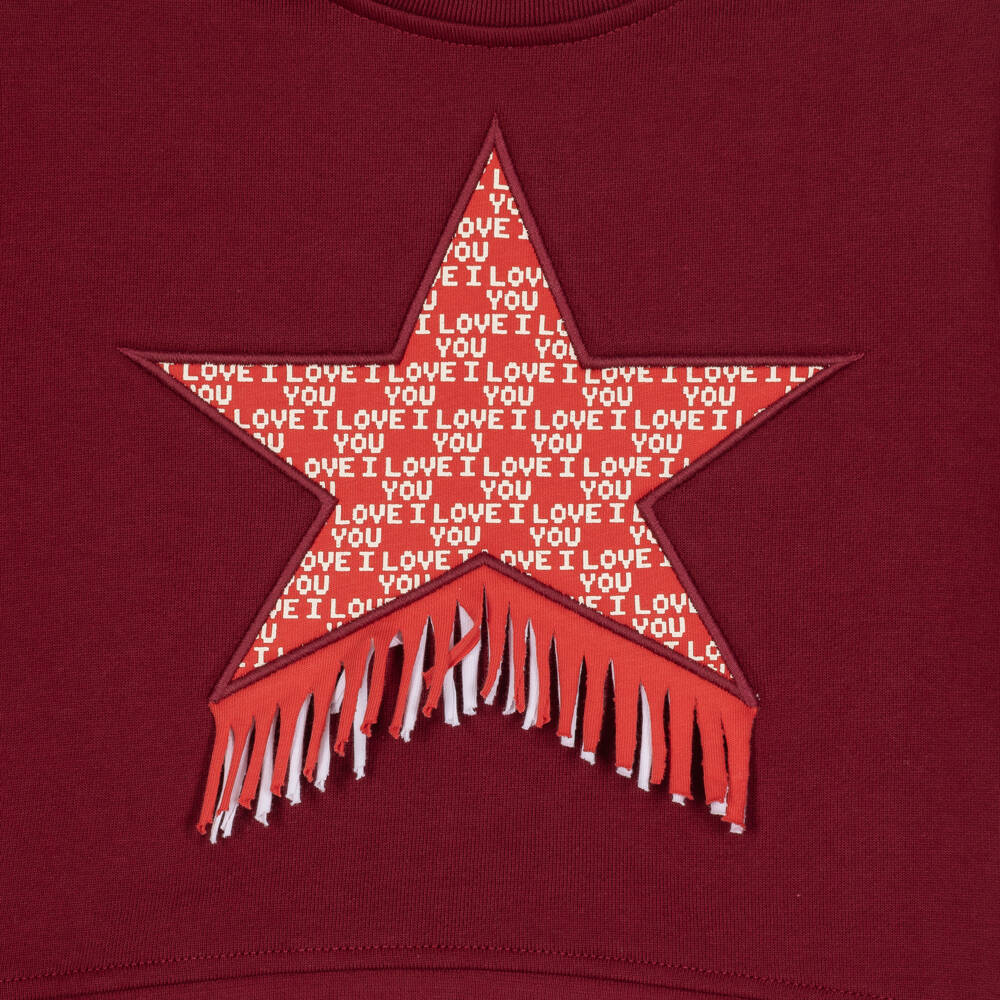 Stella McCartney Kids-Girls Burgundy Cotton Sweatshirt with Fringing | Childrensalon