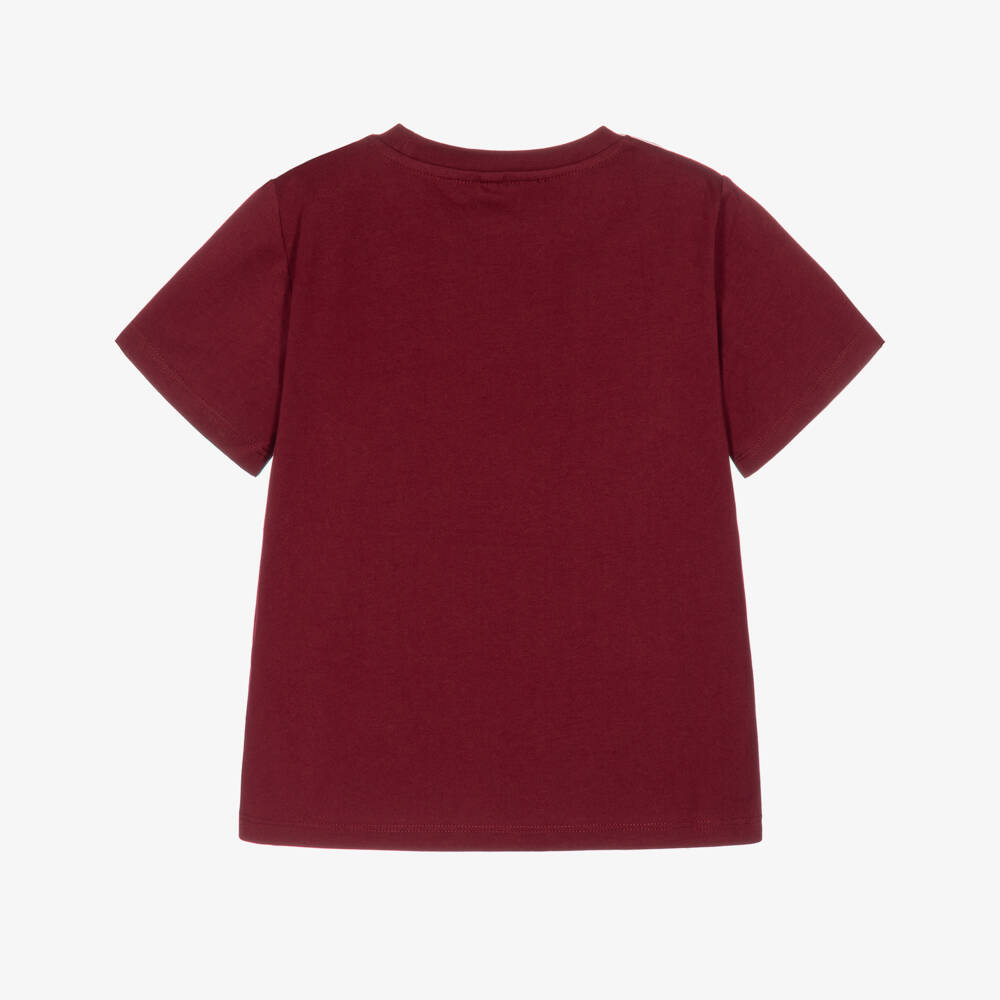 Stella McCartney Kids-Girls Burgundy Red Cotton Logo Print T-Shirt | Childrensalon