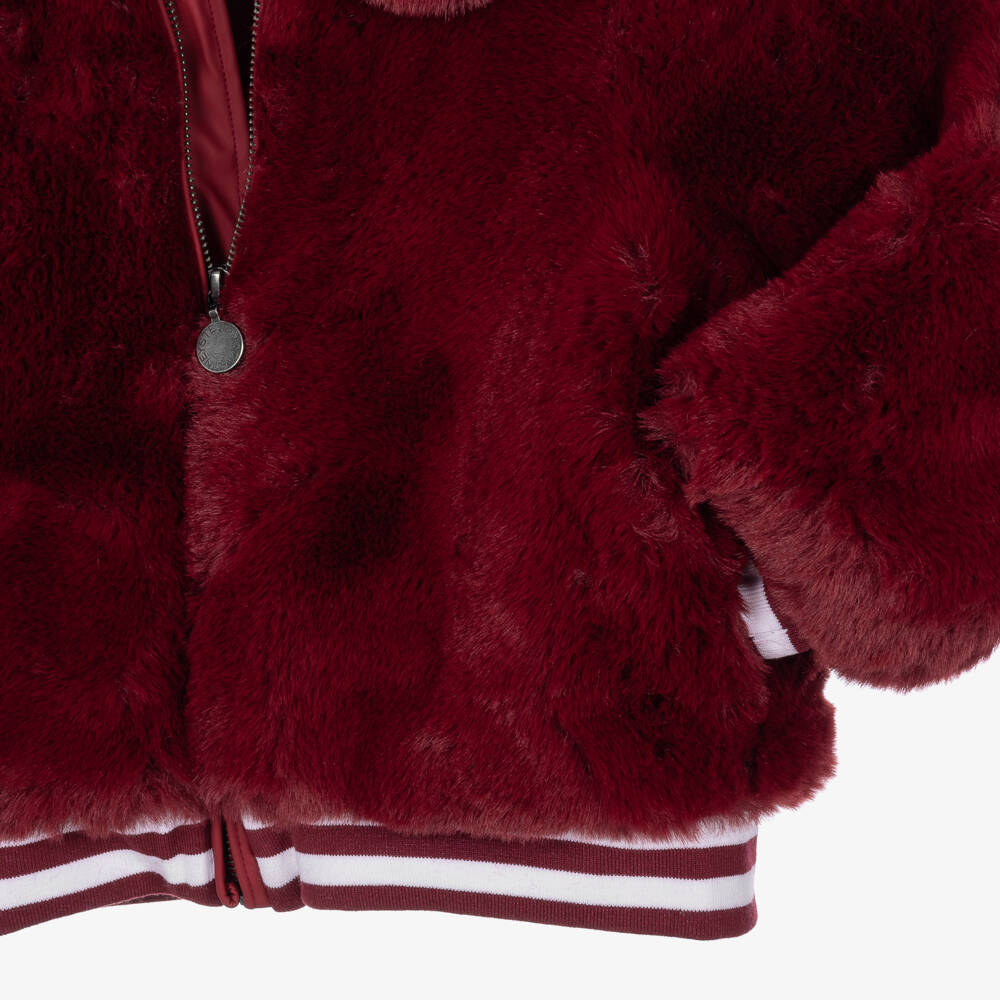 Stella McCartney Kids-Girls Burgundy Red Faux Fur Jacket | Childrensalon