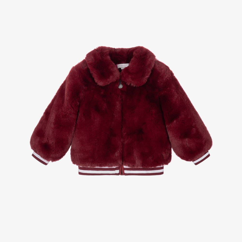 Stella McCartney Kids-Girls Burgundy Red Faux Fur Jacket | Childrensalon