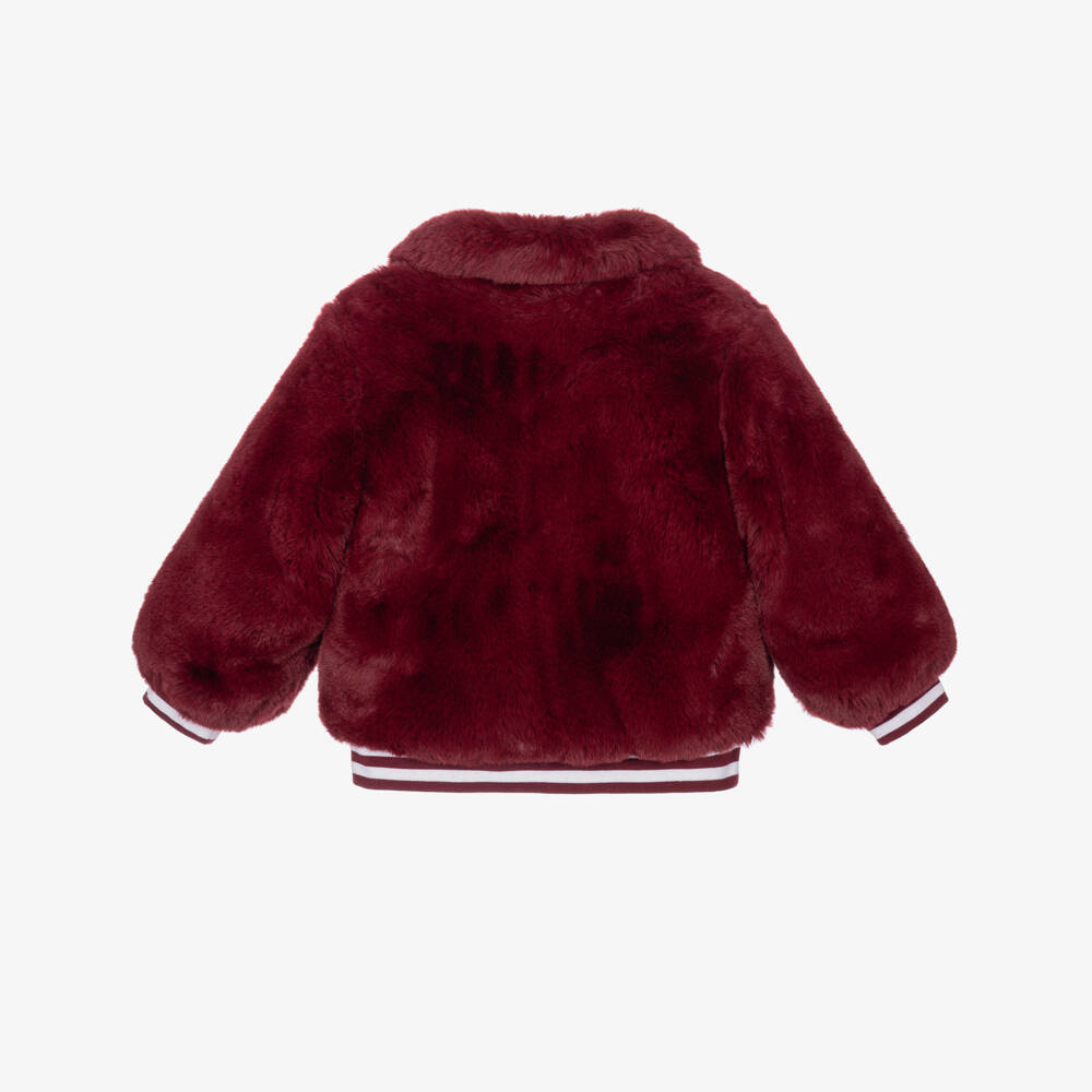 Stella McCartney Kids-Girls Burgundy Red Faux Fur Jacket | Childrensalon
