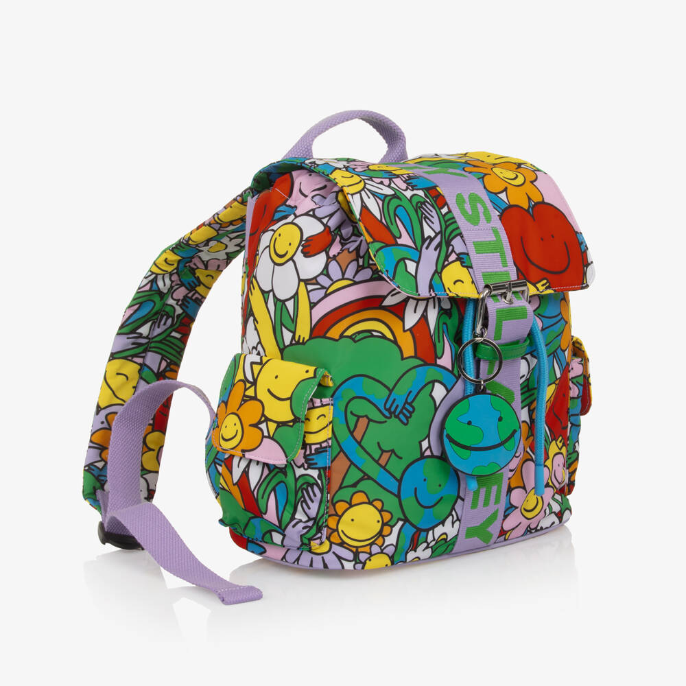 Stella McCartney Kids-Girls Colourful Earth & Smiling Flowers Backpack (27cm) | Childrensalon