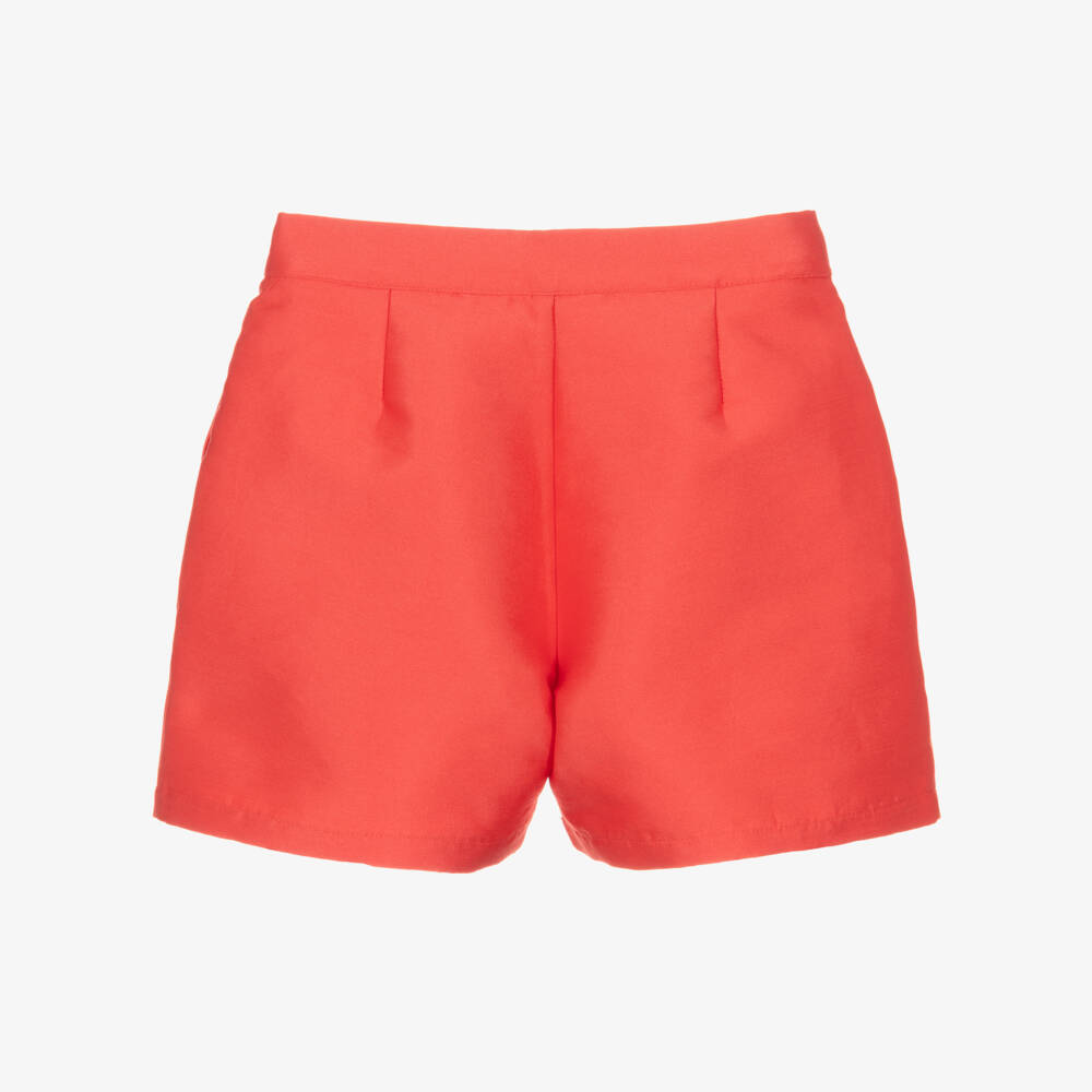 Stella McCartney Kids-Girls Coral Red Satin Shorts | Childrensalon
