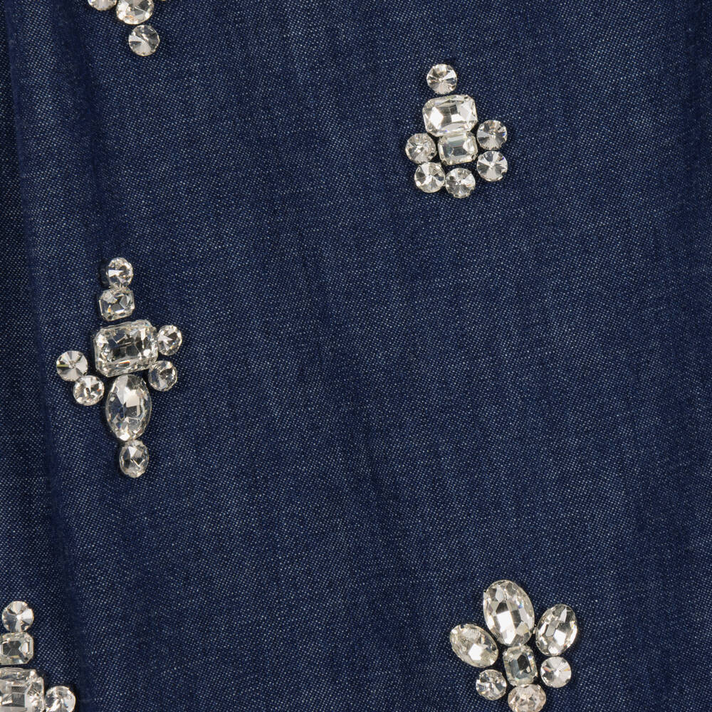 Stella McCartney Kids-Girls Dark Blue Denim Dress with Rhinestones | Childrensalon