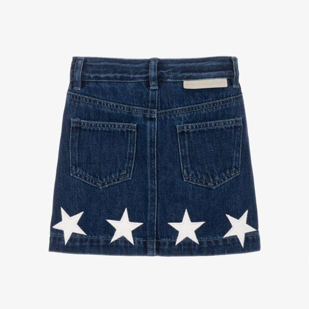 Stella McCartney Kids-Girls Dark Blue Denim Skirt with White Stars | Childrensalon