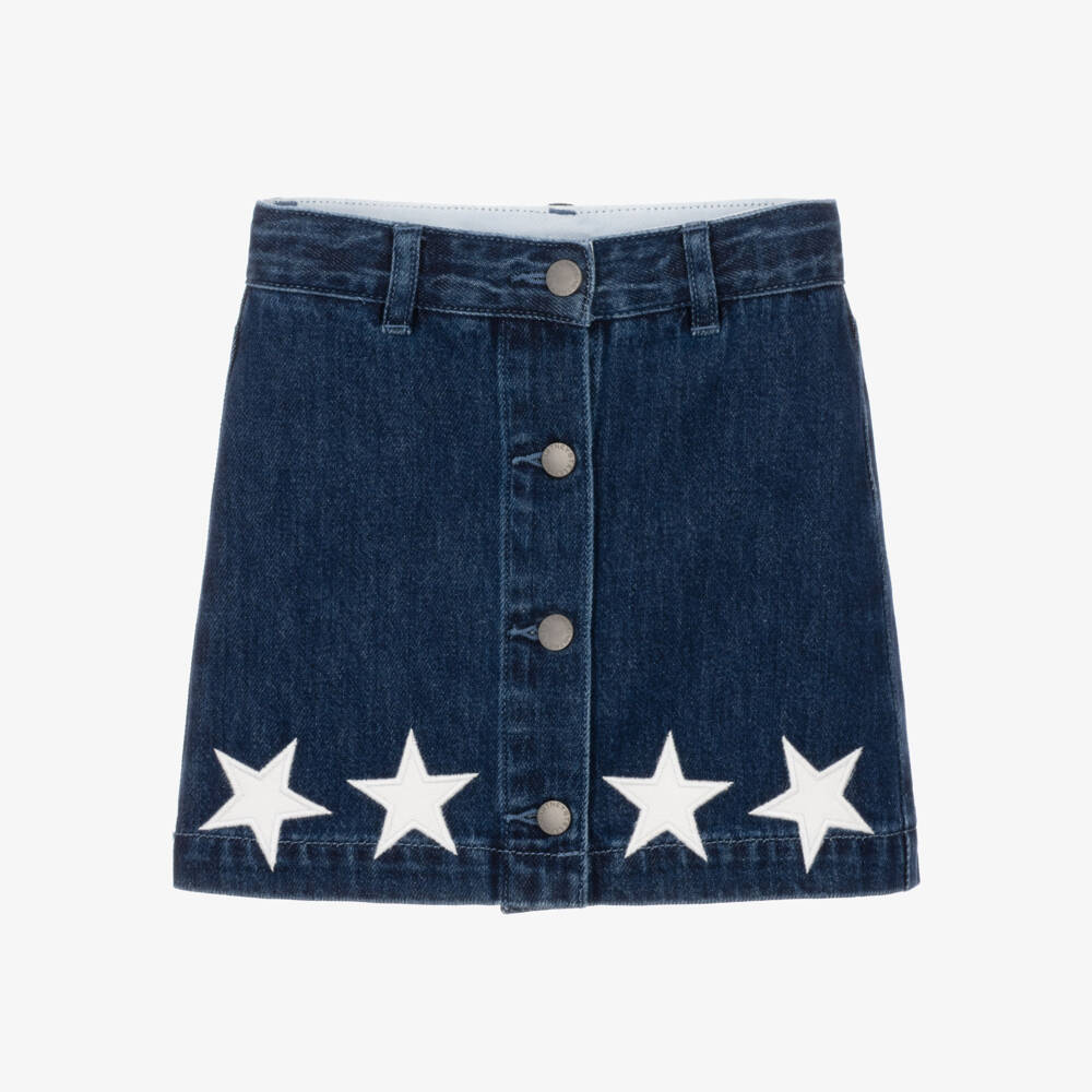 Stella McCartney Kids-Girls Dark Blue Denim Skirt with White Stars | Childrensalon
