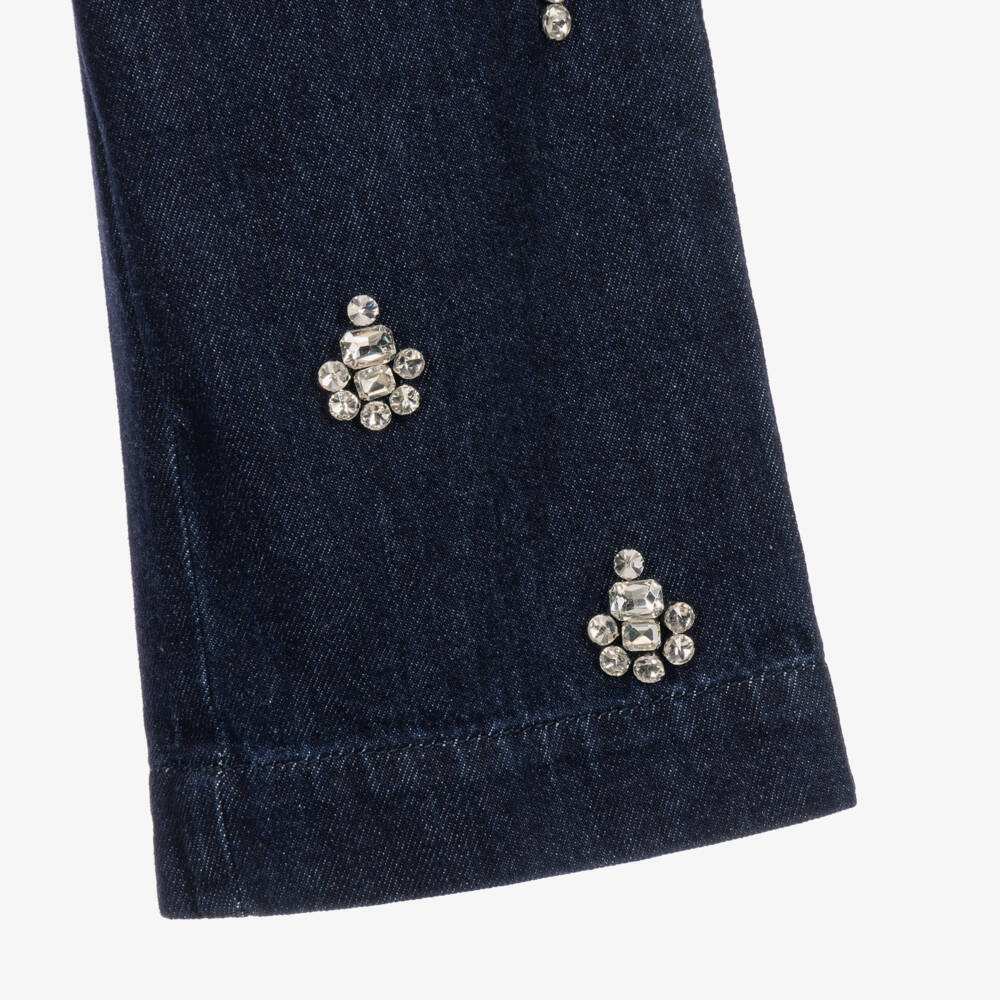 Stella McCartney Kids-Girls Dark Blue Denim Trousers with Rhinestones | Childrensalon