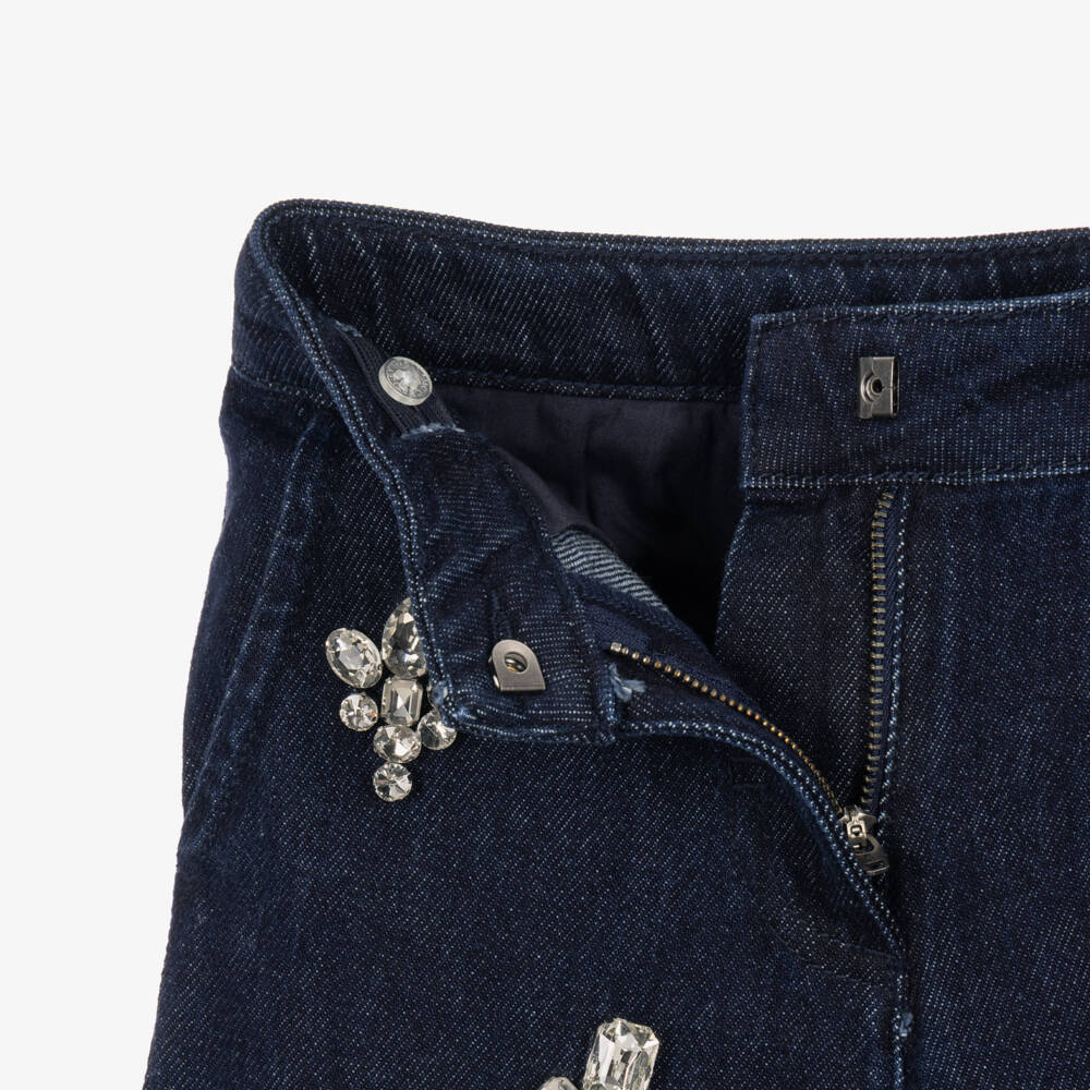 Stella McCartney Kids-Girls Dark Blue Denim Trousers with Rhinestones | Childrensalon