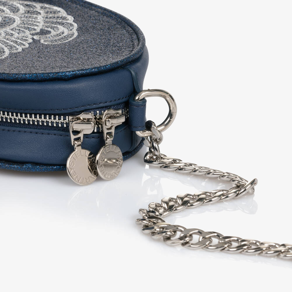 Stella McCartney Kids-Girls Glitterly Blue Faux Leather Heart Shoulder Bag (17cm) | Childrensalon