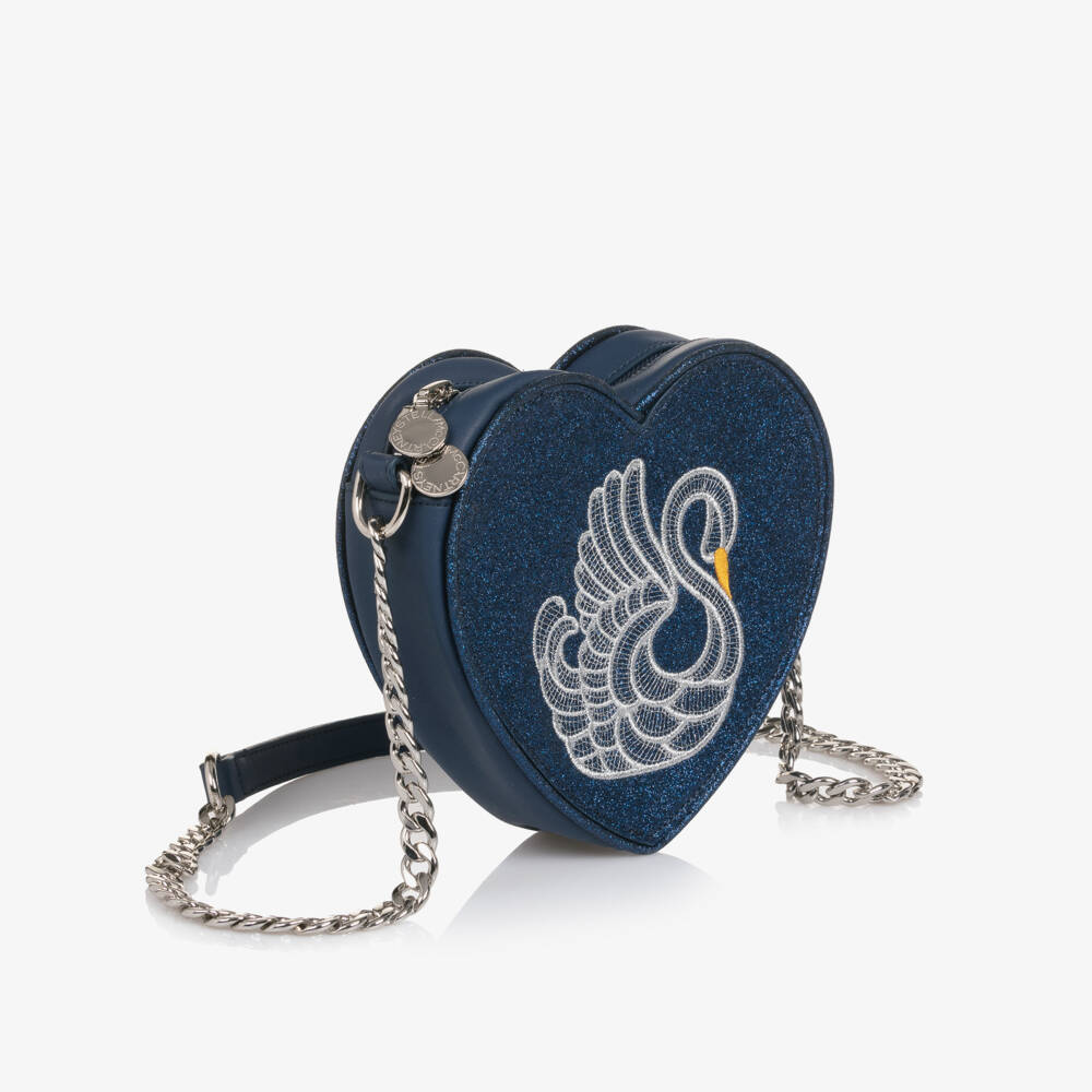 Stella McCartney Kids-Girls Glitterly Blue Faux Leather Heart Shoulder Bag (17cm) | Childrensalon