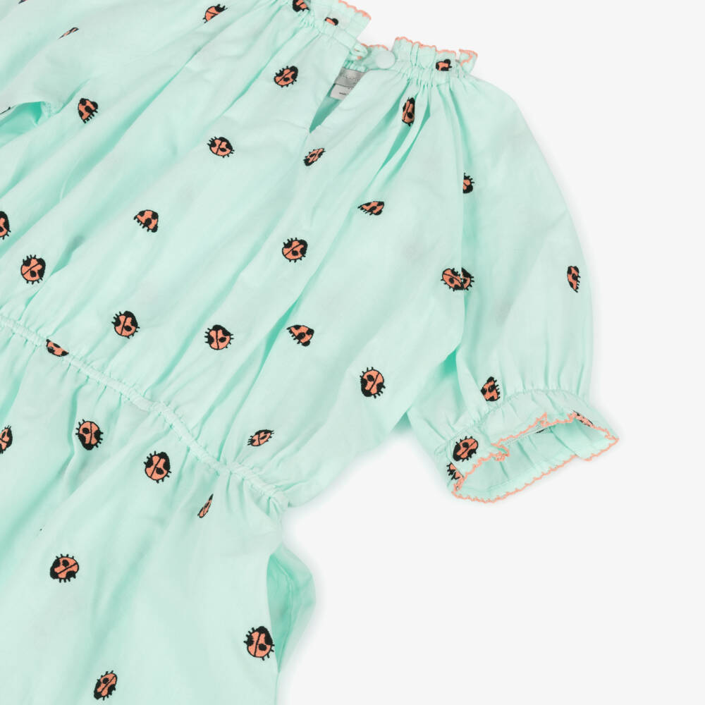 Stella McCartney Kids-Girls Green Cotton Ladybug Dress | Childrensalon