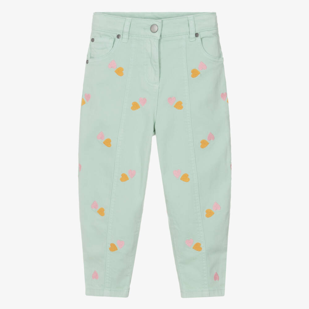 Stella McCartney Kids-Girls Green Embroidered Heart Jeans | Childrensalon