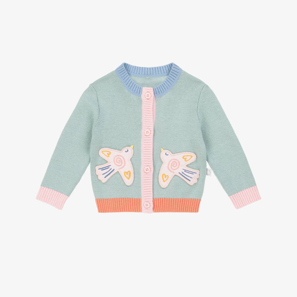 Stella McCartney Kids-Кардиган зеленый вязаный с птицами для девочек | Childrensalon